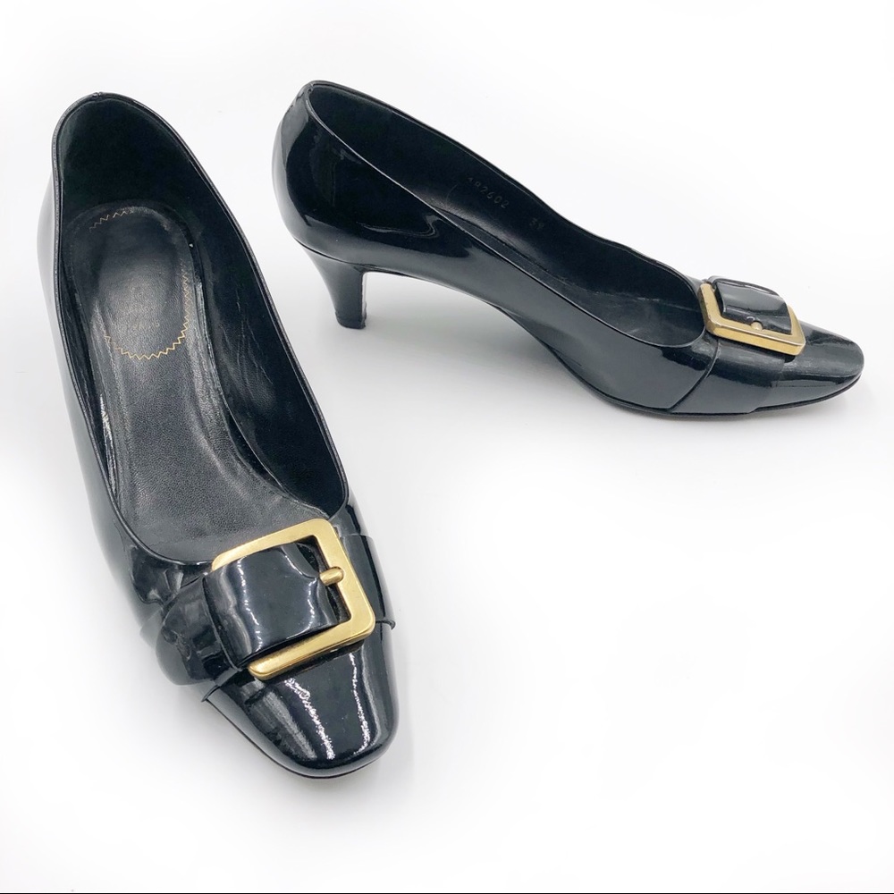 YVES SAINT LAURENT Black Patent Kitten Heel Shoes